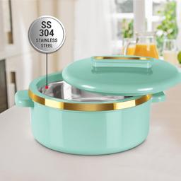 MILTON Curve 2500 Inner Stainless Steel Casserole, 2.15 litres, Light Green | BPA Free | Food Grade | Easy to Carry | Easy to Store | Chapati | Roti | Curd Maker