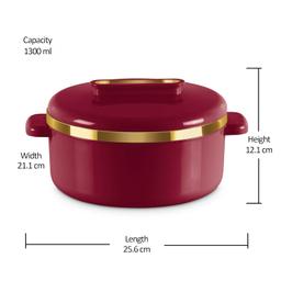 MILTON Curve 1500 Inner Stainless Steel Casserole, 1300 ml, Maroon | BPA Free | Food Grade | Easy to Carry | Easy to Store | Chapati | Roti | Curd Maker