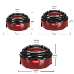 MILTON Ernesto Inner Stainless Steel Casserole Set of 3 (420 ml, 850 ml, 1.43 litres), Red | Easy to Carry | Serving | Stackable | Microwave Safe