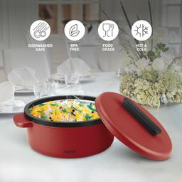 Milton Micronova Jr. Gift Set Inner Stainless Steel Casserole, Set of 3 (380 ml, 775 ml, 1345 ml), Red, BPA Free, Food Grade, Hot and Cold, Microwaverable Steel, Dishwasher Safe, Chapati, Roti