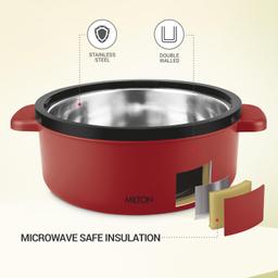 Milton Micronova Jr. Gift Set Inner Stainless Steel Casserole, Set of 3 (380 ml, 775 ml, 1345 ml), Red, BPA Free, Food Grade, Hot and Cold, Microwaverable Steel, Dishwasher Safe, Chapati, Roti