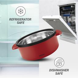 Milton Micronova Jr. Gift Set Inner Stainless Steel Casserole, Set of 3 (380 ml, 775 ml, 1345 ml), Red, BPA Free, Food Grade, Hot and Cold, Microwaverable Steel, Dishwasher Safe, Chapati, Roti