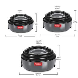 MILTON Ernesto Inner Stainless Steel Jr. Casserole Set of 3 (420 ml, 850 ml, 1.43 litres), Grey | Easy to Carry | Serving | Stackable
