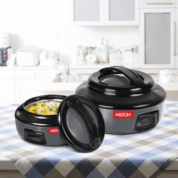 MILTON Ernesto Inner Stainless Steel Jr. Casserole Set of 3 (420 ml, 850 ml, 1.43 litres), Grey | Easy to Carry | Serving | Stackable