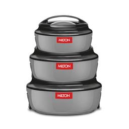 MILTON Ernesto Inner Stainless Steel Jr. Casserole Set of 3 (420 ml, 850 ml, 1.43 litres), Grey | Easy to Carry | Serving | Stackable