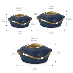 MILTON Pearl Inner Stainless Steel Jr. Casserole Set of 3 (455 ml, 860 ml, 1270 ml), Blue
