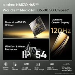 realme NARZO N65 5G (Deep Green 4GB RAM, 128GB Storage) India's 1st D6300 5G Chipset | Ultra Slim 190g Design | 120Hz Eye Comfort Display | 50MP AI Camera| Charger in The Box
