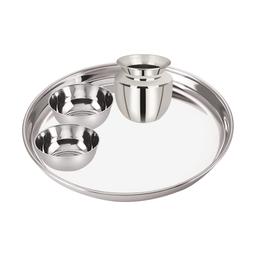 Heavy gauge Stainless Steel Dinner Set 4-Pcs. (1 Plate,/2 Cups,Stainless Steel Water Storage/Chambu