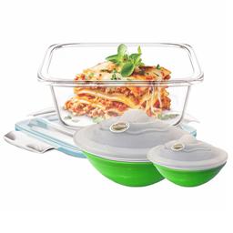 SignoraWare Lock 'N' Store Square High Microwave Oven Borosilicate Safe Glass Container (1200 ml, Transparent, Food Grade) & Serving Bowl Light Weight Salad Bowl Free