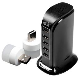 Itek WCH005 5 Port USB Desktop Wal & 2 piece Philips Portable Home USB Night Lights Combo