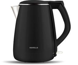 Havells Electric Kettle Aqua Plus 1500 Watts 1.2 liters , Double Layered Cool Touch Outer Body (Black)
