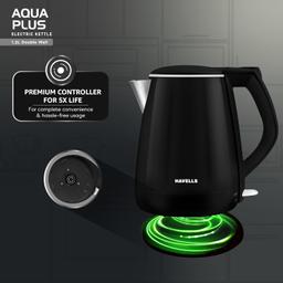 Havells Electric Kettle Aqua Plus 1500 Watts 1.2 liters , Double Layered Cool Touch Outer Body (Black)