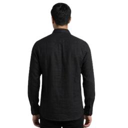 Men's Solid Black Casual Shirt Features a Spread Collar and Long Sleeves