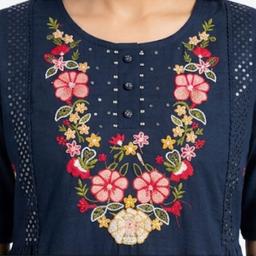 Women's Floral Embroidered Cotton Kurta Set with Trousers & Dupatta (3-Piece Set)
