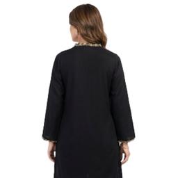 Black Kurta Featuring Kashmiri-Style Floral Thread Embroidery Along the Front Neckline