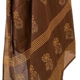 Generic Brown and Beige 3-piece Floral Printed Kurta set Features Large Decorative Flowers on the Kurta and a Matching Dupatta ( 3-piece)