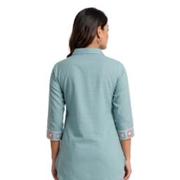 Sea Green Co-Ord Set Featuring an Embroidered Tunic and Matching trousers