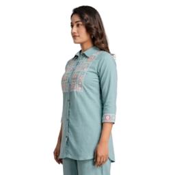Sea Green Co-Ord Set Featuring an Embroidered Tunic and Matching trousers