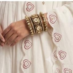 Floral Embroidered Anarkali Thread Work Kurta With Trousers & Dupatta( 3 Set Piece )