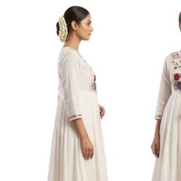 Floral Embroidered Anarkali Thread Work Kurta With Trousers & Dupatta( 3 Set Piece )