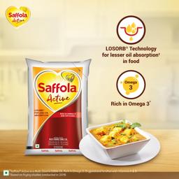Saffola Active Refined Oil|Blend of Rice Bran Oil & Soyabean Oil|Cooking Oil|Pro Weight Watchers Edible Oil 1 Litre Pouch