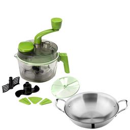 Pigeon by Stovekraft Tornado Turbo Manual Chopper & Heavy gauge kadhai Stainless Steel Induction Bottom Kadhai Big Size