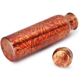 Pure Copper Water Bottle  900ml Rajasthani Design with copper Glass