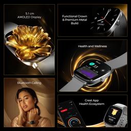 boAt Ultima Regal Smart Watch w/ 2.01”(5.10 cm) Ultra AMOLED Display, 1000 NITS Brightness, Premium Metal Body, Functional Crown, Watch Face Studio, Emergency SOS,BT Calling(Cool Grey)