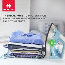 Havells ABS Hawk 1100 Watt Heavy Weight Dry Iron With American Heritage Non Stick (Blue & White), 1100 Watts