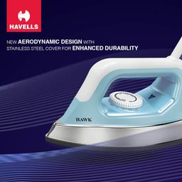 Havells ABS Hawk 1100 Watt Heavy Weight Dry Iron With American Heritage Non Stick (Blue & White), 1100 Watts