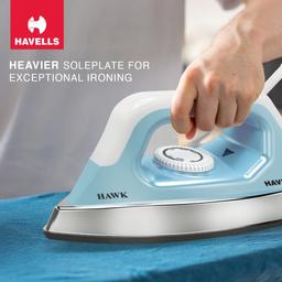Havells ABS Hawk 1100 Watt Heavy Weight Dry Iron With American Heritage Non Stick (Blue & White), 1100 Watts
