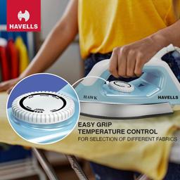 Havells ABS Hawk 1100 Watt Heavy Weight Dry Iron With American Heritage Non Stick (Blue & White), 1100 Watts