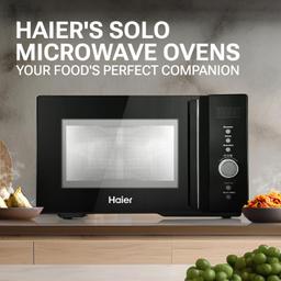 Haier 23L Solo Microwave Oven with Defrost Technology, Child Lock (HIL2301MBEJ, Black, Inbuilt Auto Cook Menus)