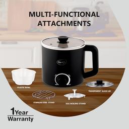 Pigeon by Stovekraft Swift Multi-Cook Kettle 1.5L, Egg Rack - Black | Double Layered | Food Grade Stainless Steel Inner wall | Glass Lid | Auto Shut-off