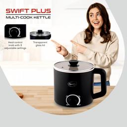 Pigeon by Stovekraft Swift Multi-Cook Kettle 1.5L, Egg Rack - Black | Double Layered | Food Grade Stainless Steel Inner wall | Glass Lid | Auto Shut-off