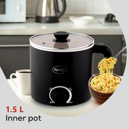 Pigeon by Stovekraft Swift Multi-Cook Kettle 1.5L, Egg Rack - Black | Double Layered | Food Grade Stainless Steel Inner wall | Glass Lid | Auto Shut-off