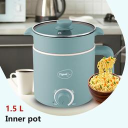 Pigeon by Stovekraft Swift Plus Multi-Cook Kettle 1.5L, with Steamer, Egg Rack - Blue | Double Layered | Food Grade Stainless Steel Inner wall | Glass Lid | Auto Shut-off