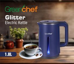 Greenchef Glitter Cordless Pot with cool touch body 1500 watts Blue Electric Kettle (1.8 L), Power Indicator, Easy press for Lid open, Auto shut off, Anti rust, Boil dry protection