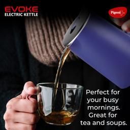 Pigeon by Stovekraft Evoke Electric Kettle with Stainless Steel Body, 1.8 litre, used for boiling Water, making tea and coffee, instant noodles, soup etc. (Blue)