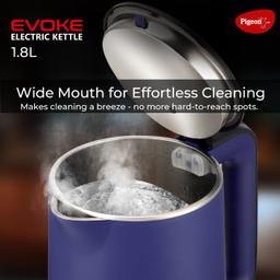 Pigeon by Stovekraft Evoke Electric Kettle with Stainless Steel Body, 1.8 litre, used for boiling Water, making tea and coffee, instant noodles, soup etc. (Blue)