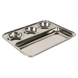 Stainless Steel Rectangular 4 in 1 Compartment Lunch/Dinner Plate Set of Set of 3
