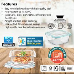 Signoraware Lock N Store Glass Container Rectangular [Pack of 3] - 640 ml/1500 ml/2260 ml