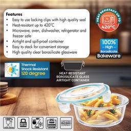 Signoraware Lock N Store Glass Container Round [Pack of 3] - 400 ml/950 ml/1750 ml