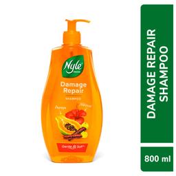 Nyle Naturals Damage Repair Shampoo 800 ml | Hair Repairing Shampoo with Papaya, Hibiscus, & Shikakai | pH Balanced & Paraben Free Gentle & Soft Shampoo For Women & Men