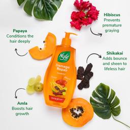 Nyle Naturals Damage Repair Shampoo 800 ml | Hair Repairing Shampoo with Papaya, Hibiscus, & Shikakai | pH Balanced & Paraben Free Gentle & Soft Shampoo For Women & Men