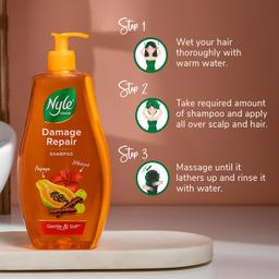 Nyle Naturals Damage Repair Shampoo 800 ml | Hair Repairing Shampoo with Papaya, Hibiscus, & Shikakai | pH Balanced & Paraben Free Gentle & Soft Shampoo For Women & Men