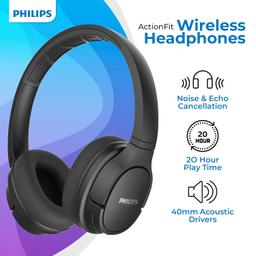 PHILIPS Audio Action Fit Bluetooth Wireless On Ear Headphones with mic Black