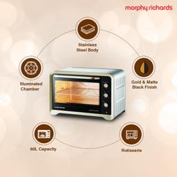 Morphy Richards 60RCSS Luxe Chef Oven Toaster Griller, with Convection and Rotisserie Function (Gold, Regular, 60 Liter)