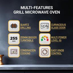 Haier 20L Grill Microwave Oven (HIL2002GSPB, Quartz Heater, Combination cooking, Curveceous Glass, Steam Clean)