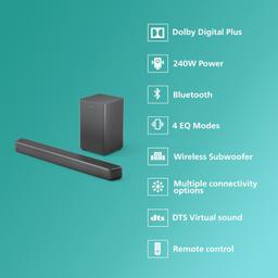 PHILIPS TAB5309 Soundbar: 2.1 CH, 240W Soundbar Wireless Subwoofer, Dolby & DTS 3D Virtual, Deep Bass, BT 5.4 LE Audio Support